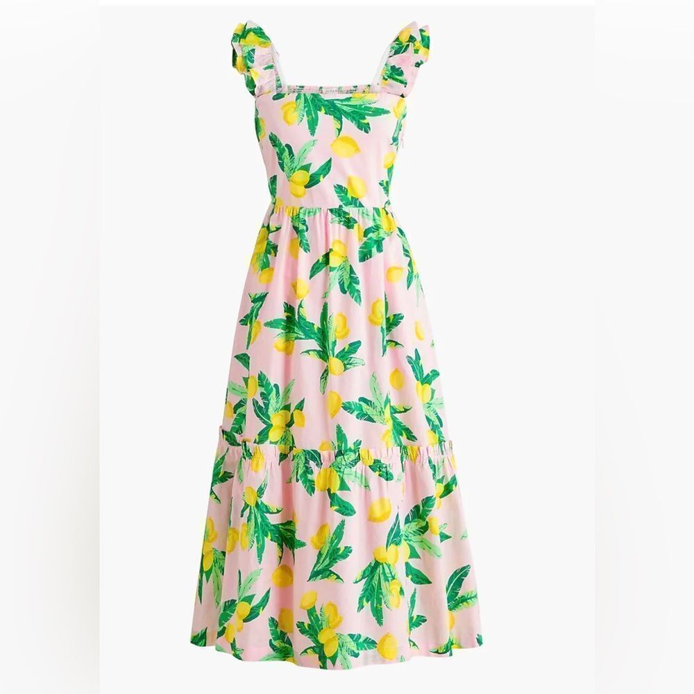 J. Crew Pink and Green Floral Midi Dress